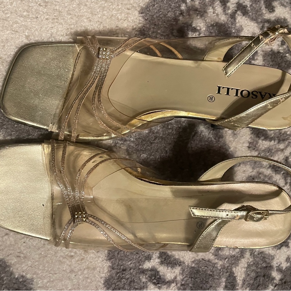 Rasolli Women's Gold Strappy Dress Sandals